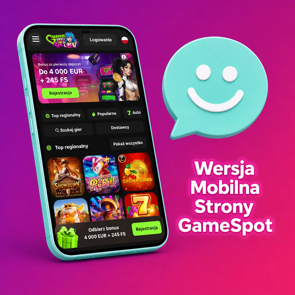 Mobilna wersja przeglądarkowa GameSpot na smartfonie z grami kasyno na żywo i automatami